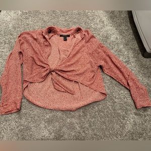 xs, forever 21 contemporary red and white polka dot, tie top boho shirt.